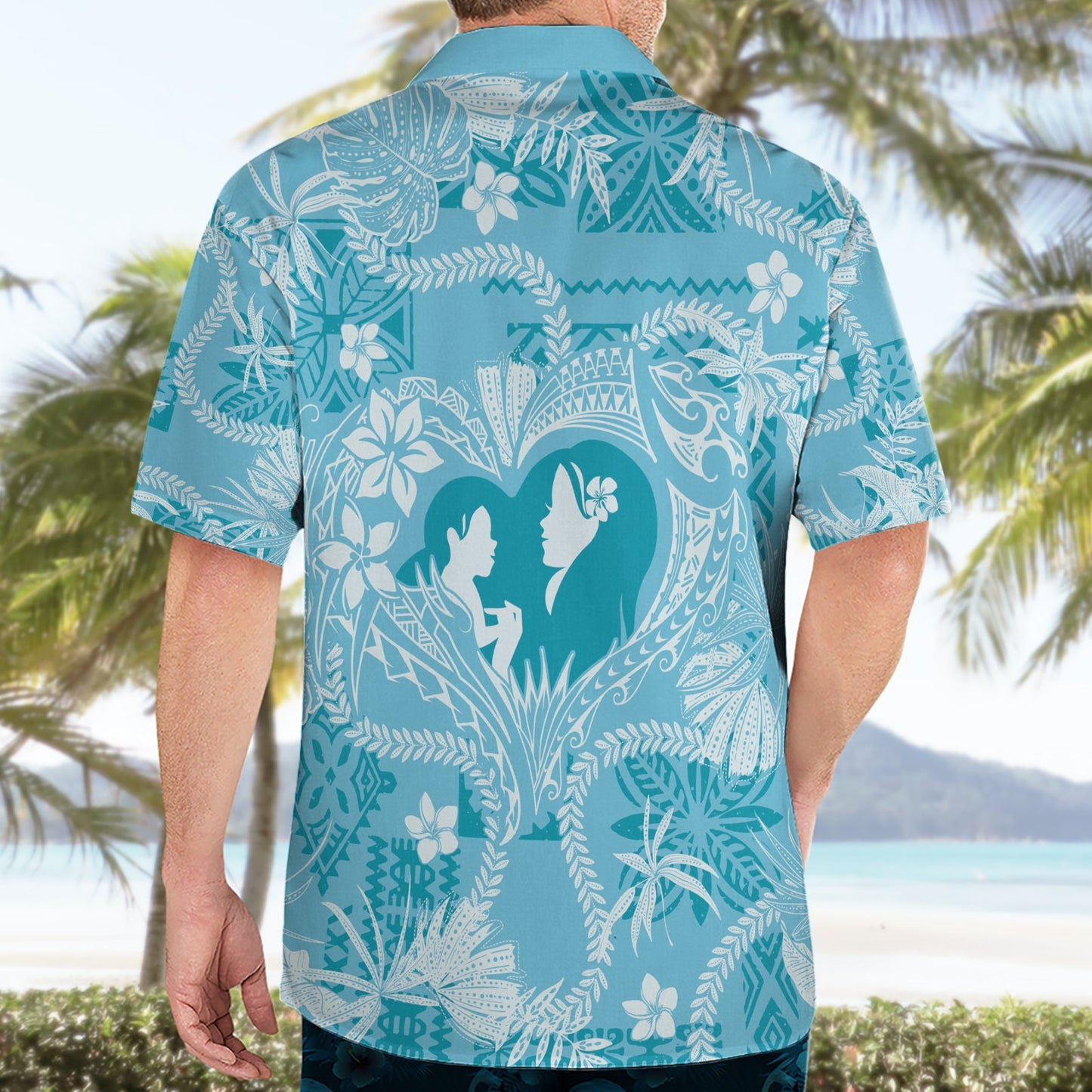 Hawaii Plumeria Hawaiihemd Hau'oli la Makuahine Türkis LT7