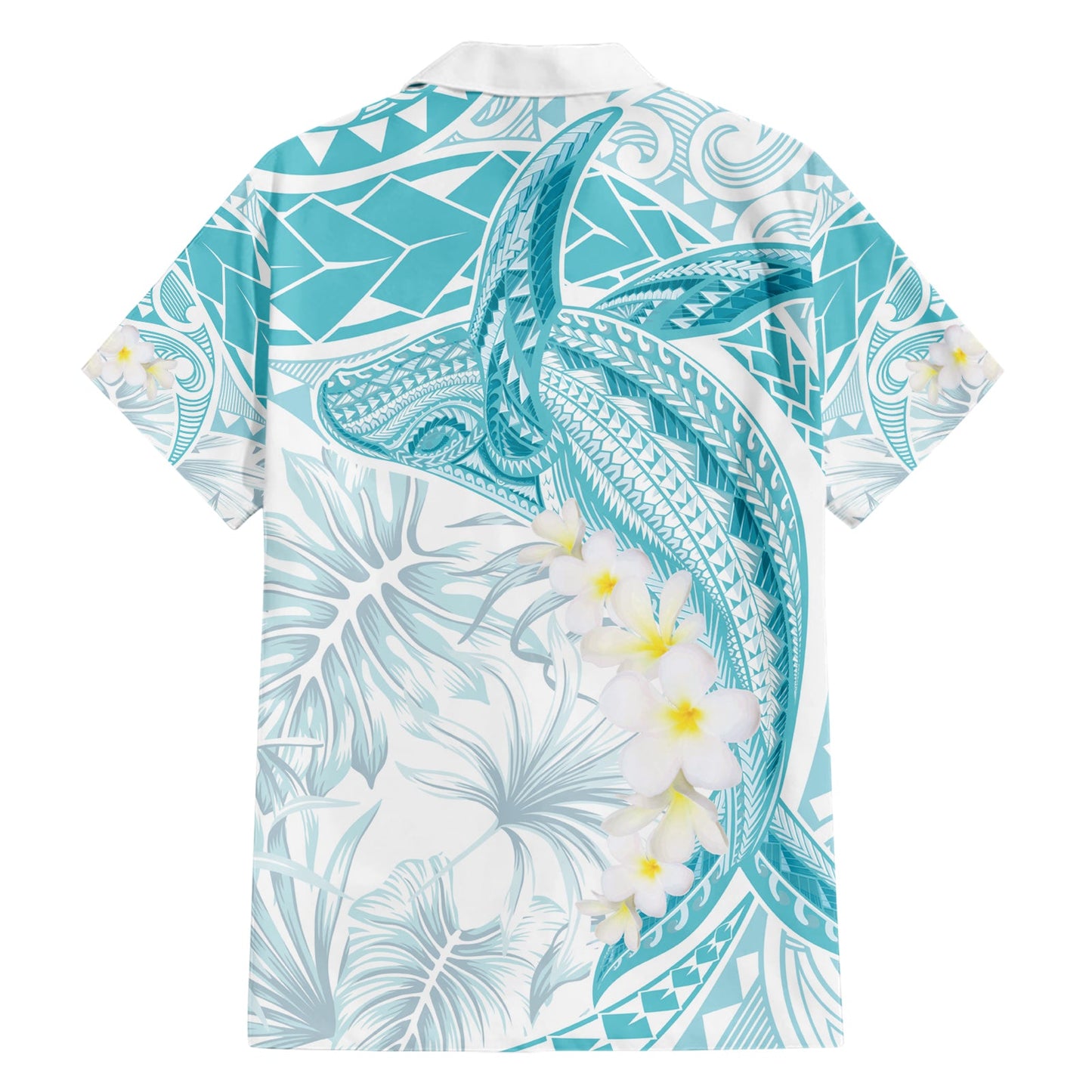 Polynesien Buckelwal Hawaiihemd Tropische Plumeria Türkis LT7