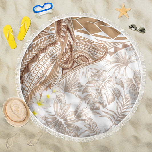 Polynesia Humpback Whale Beach Blanket Tropical Plumeria Beige