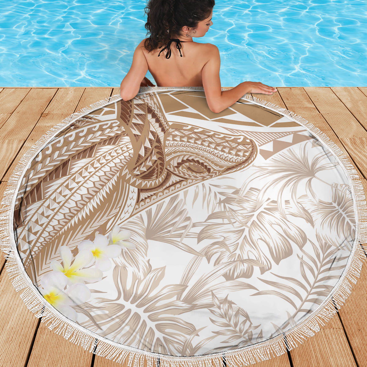 Hawaii Hibiskus mit schwarzem polynesischen Muster Stranddecke LT05