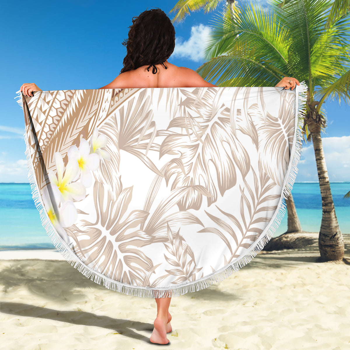 Hawaii Hibiskus mit schwarzem polynesischen Muster Stranddecke LT05