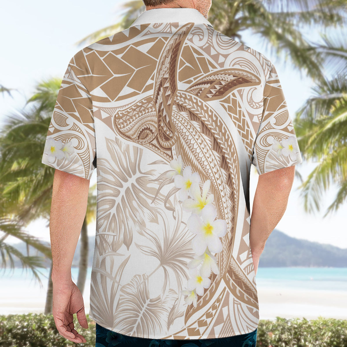 Polynesien Buckelwal Hawaiihemd Tropical Plumeria Beige LT7