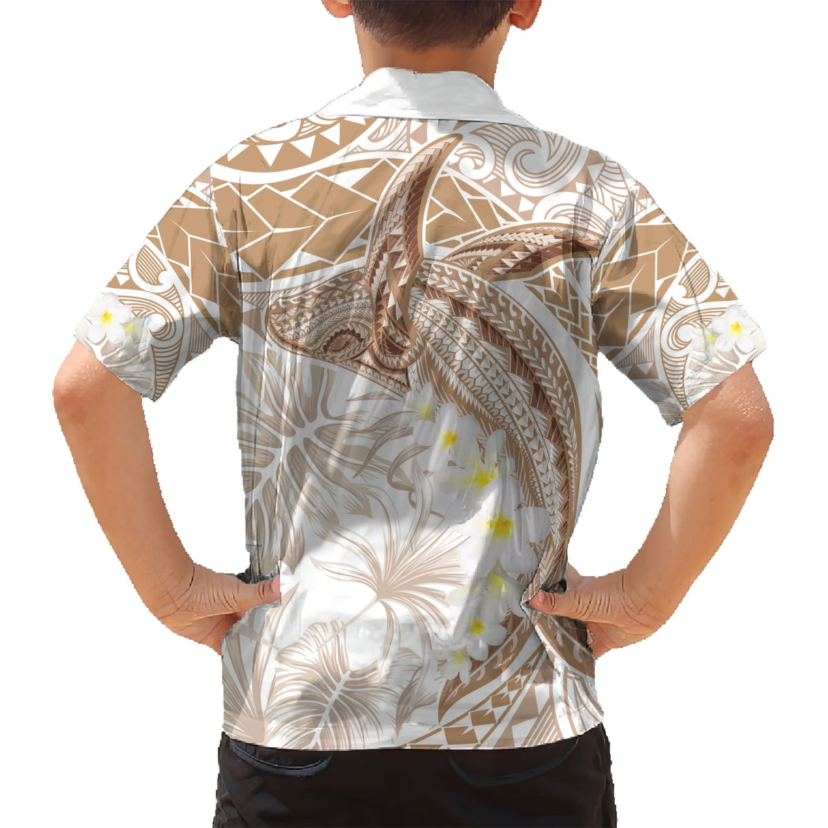Polynesien Buckelwal Hawaiihemd Tropical Plumeria Beige LT7