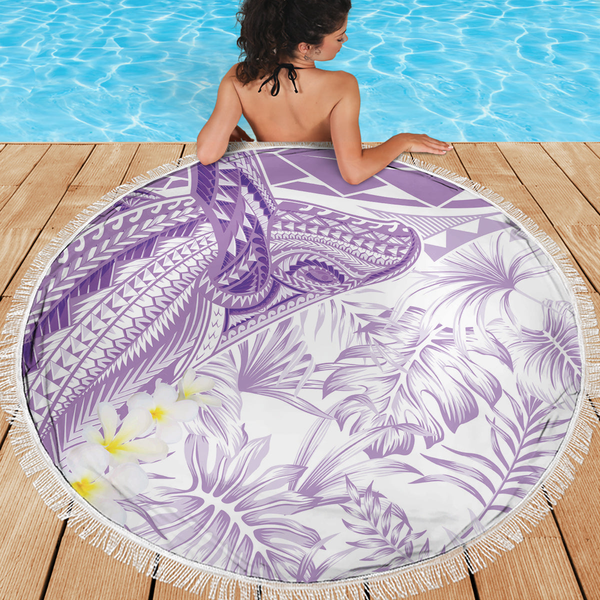 Hawaii Hibiskus mit weißem polynesischen Muster Stranddecke LT05