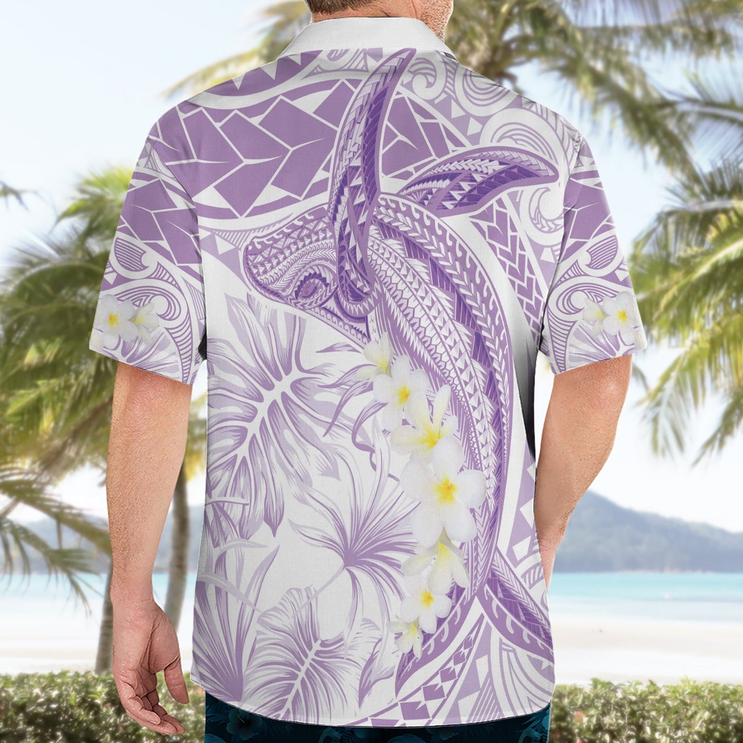 Polynesien Buckelwal Hawaiihemd Tropische Plumeria Lavendel LT7