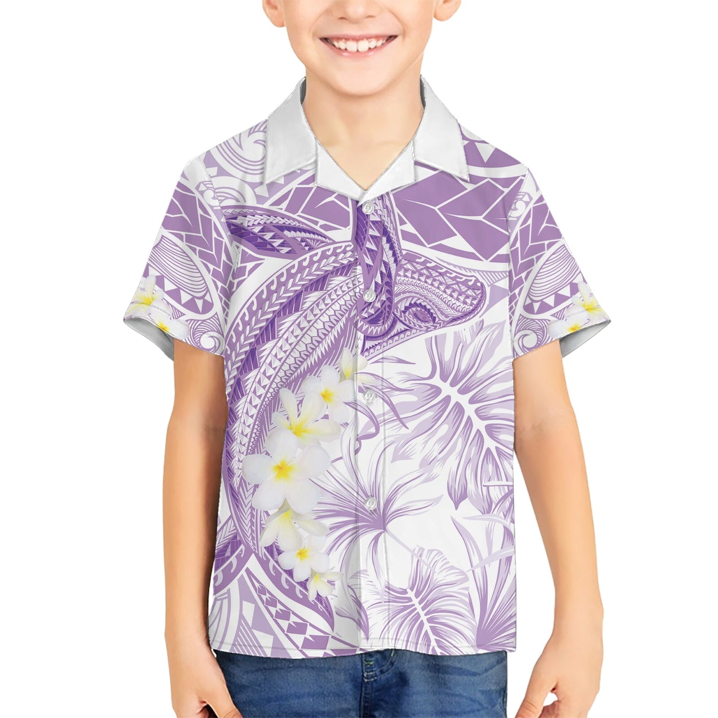 Polynesien Buckelwal Hawaiihemd Tropische Plumeria Lavendel LT7