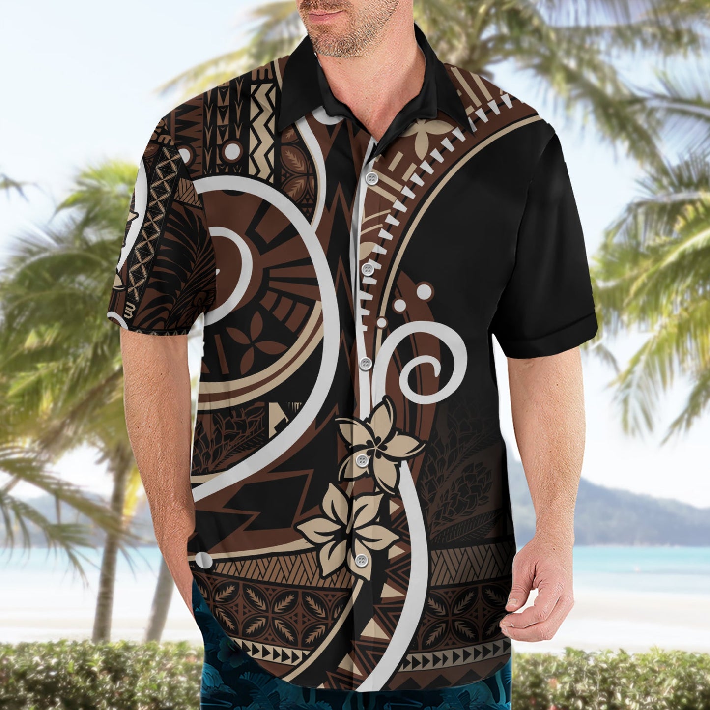 Samoa Siapo Hawaiihemd mit klassischem Motiv. Manuia le tutoatasi o Samoa Independence Black Style LT7
