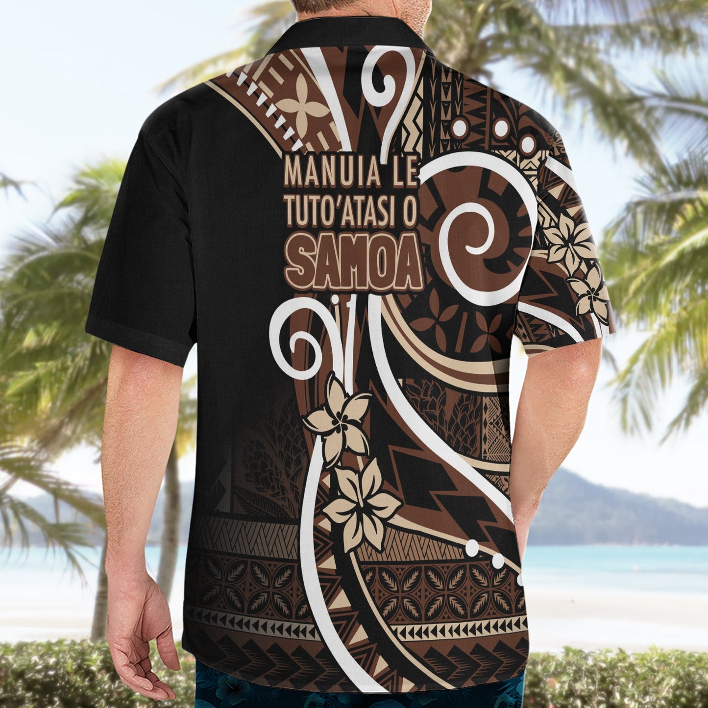 Samoa Siapo Hawaiihemd mit klassischem Motiv. Manuia le tutoatasi o Samoa Independence Black Style LT7