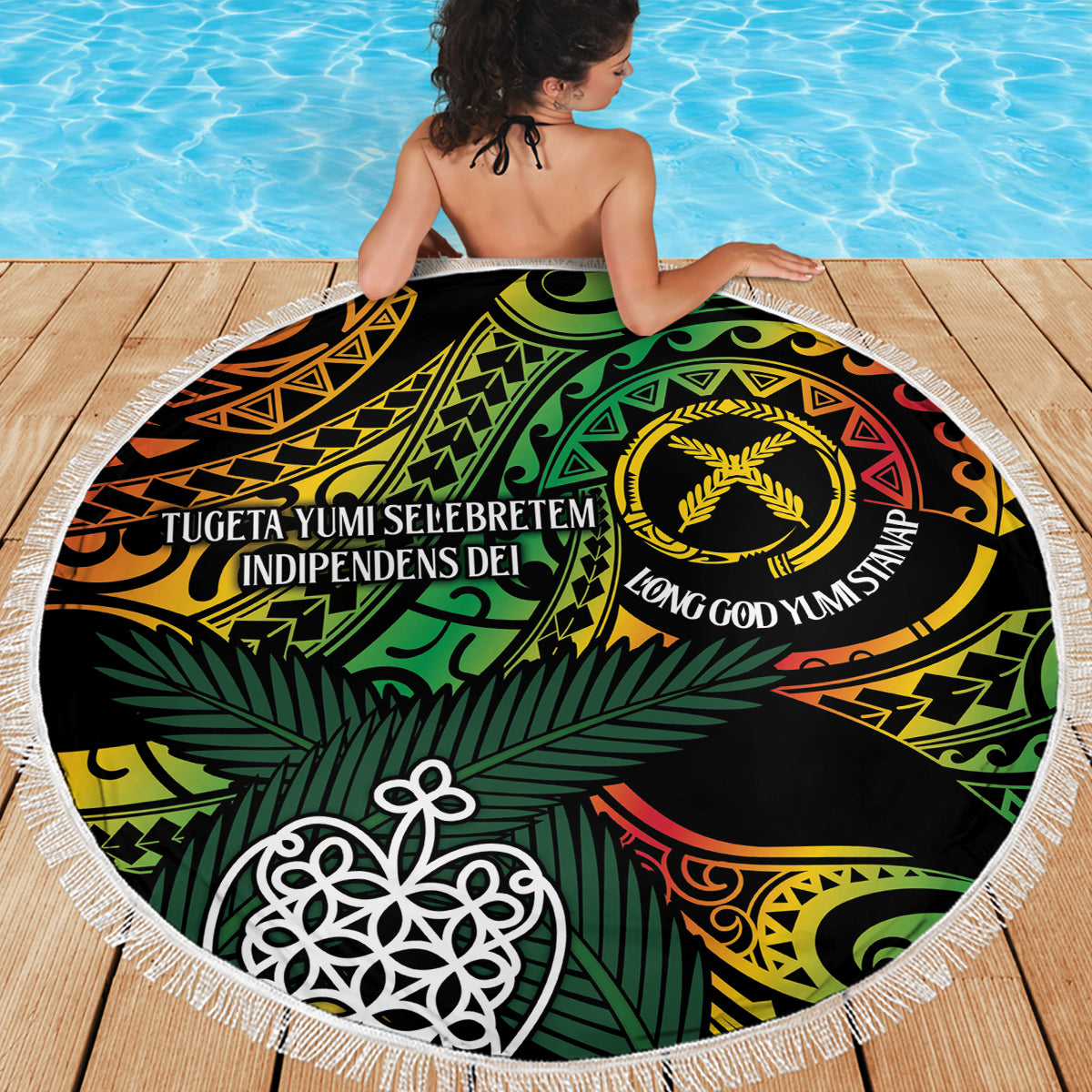 Stranddecke mit hawaiianischen Elementen und polynesischem Tattoo LT03