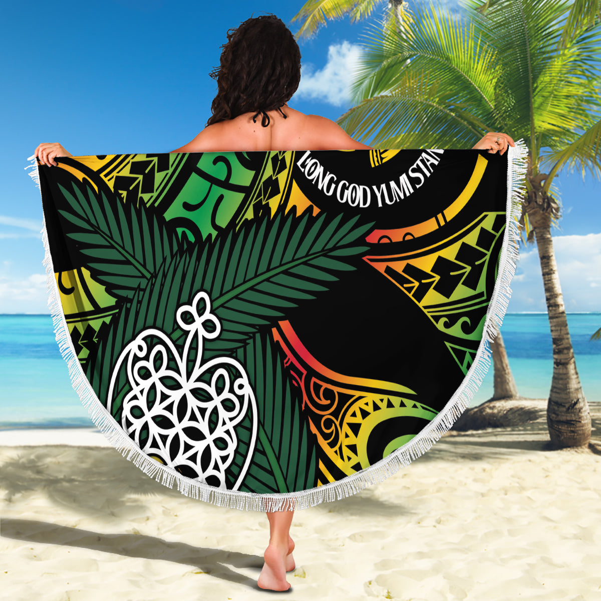 Stranddecke mit hawaiianischen Elementen und polynesischem Tattoo LT03