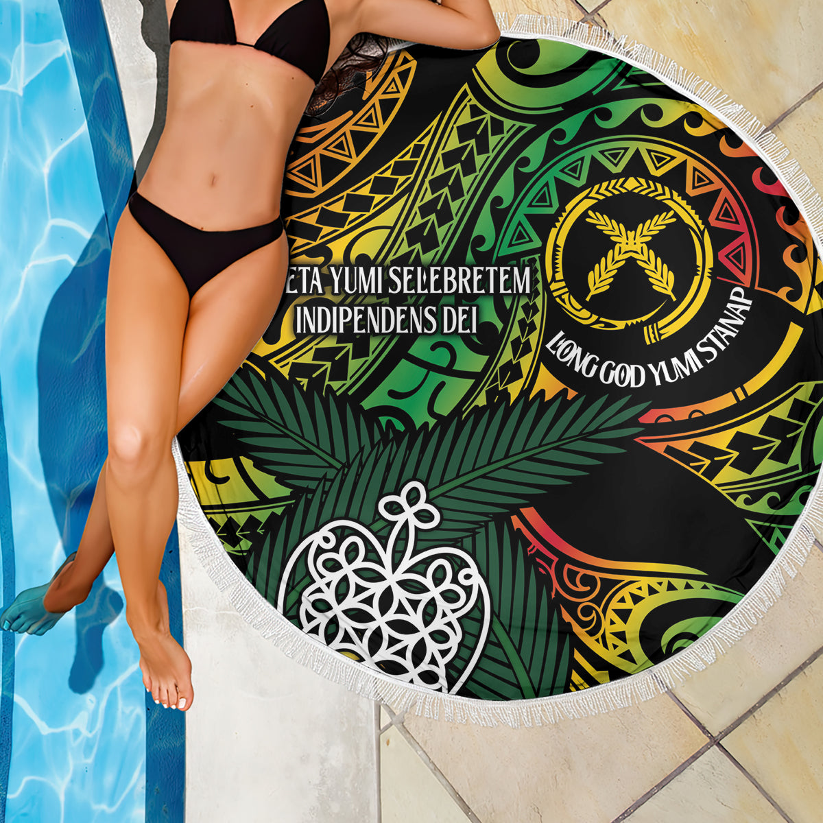 Stranddecke mit hawaiianischen Elementen und polynesischem Tattoo LT03