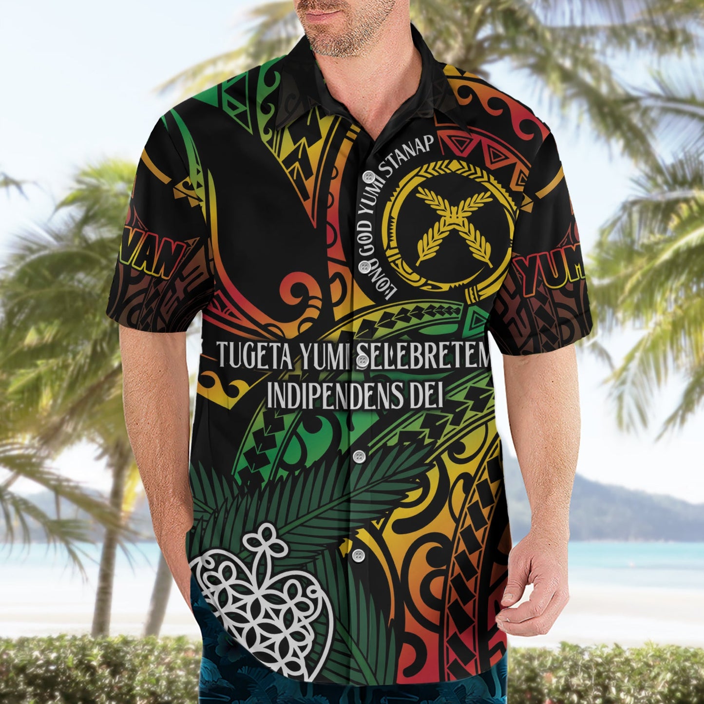 Vanuatu Indipendens Dei Hawaiihemd Mix Traditionelle Sandzeichnung LT7