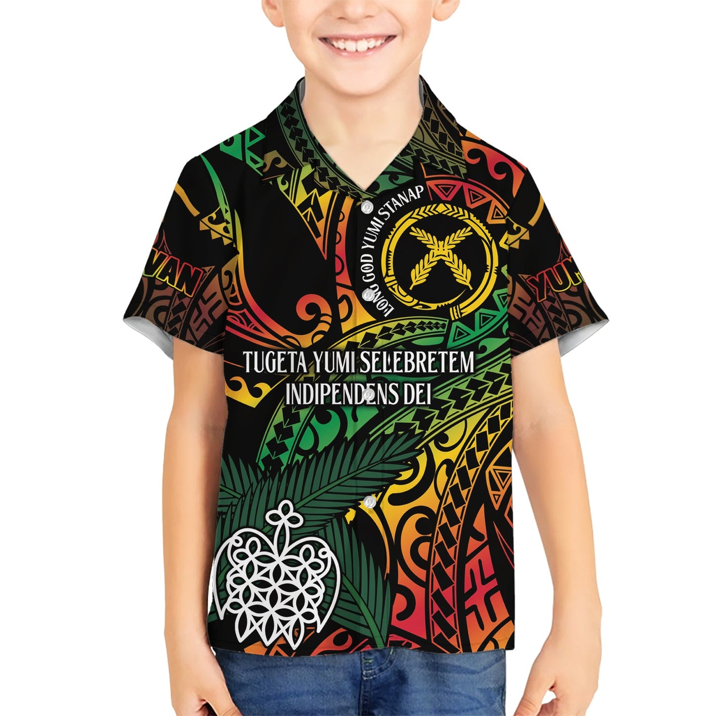 Vanuatu Indipendens Dei Hawaiihemd Mix Traditionelle Sandzeichnung LT7