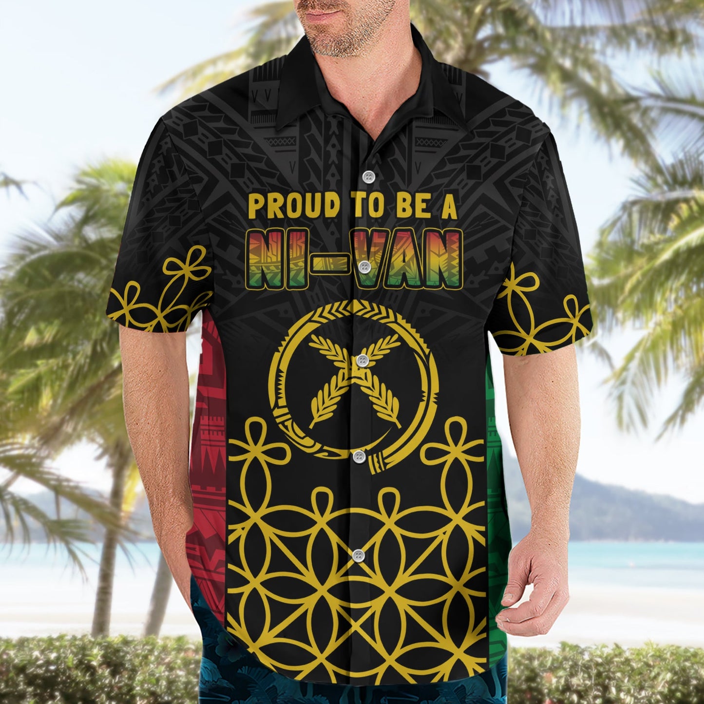 Vanuatu Indipendens Dei Hawaiihemd Tribal Sand Zeichnung LT7