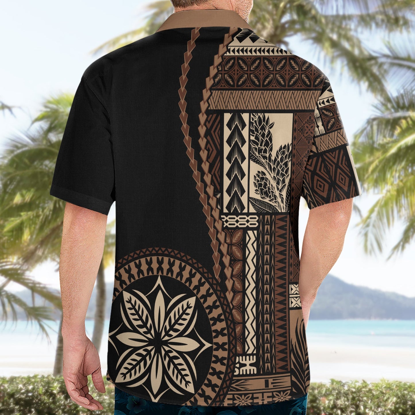Hawaiihemd im klassischen Stil mit Samoa-Siapo-Motiv – Schwarz Ver02 LT7