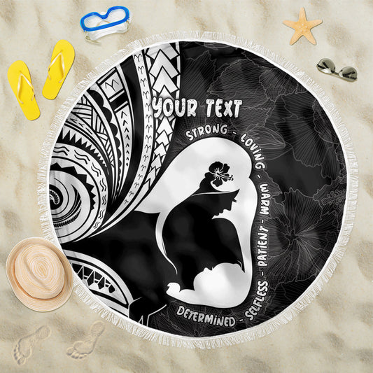 Mother's Day Beach Blanket Polynesia Vintage Hibiscus - Black