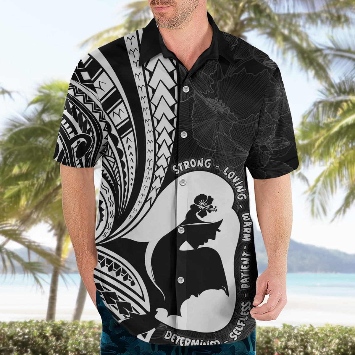 Muttertag Hawaiihemd Polynesia Vintage Hibiscus - Schwarz LT7