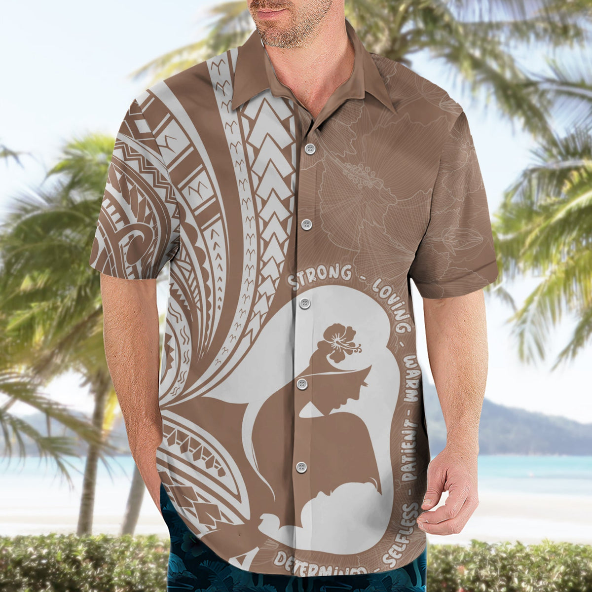 Muttertag Hawaiihemd Polynesia Vintage Hibiscus - Braun LT7