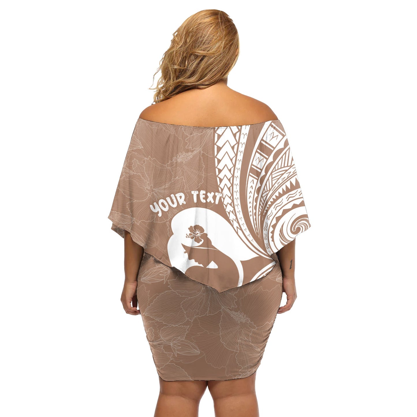 Muttertagskleid aus schulterfreiem, kurzem Kleid blumen Polynesia Vintage Hibiscus - Braun LT7