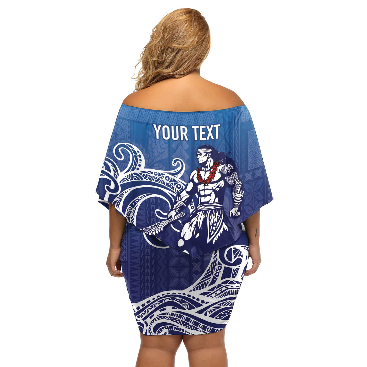 Samoa Manuia le Aso Tuto'atasi Siapo Motiv Off Shoulder Kurzes Kleid mit blumen Kriegerin mit Nifo Oti LT7