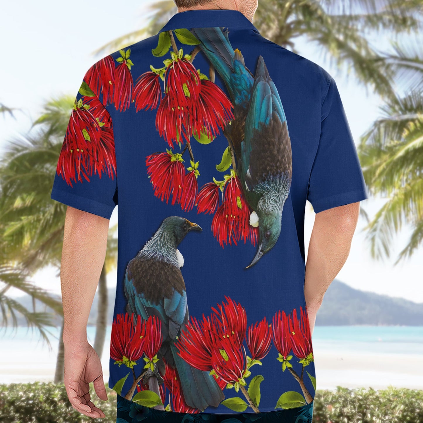 Neuseeland Pohutukawa mit Tui Vögel Hawaiian Shirt Version 2 LT7