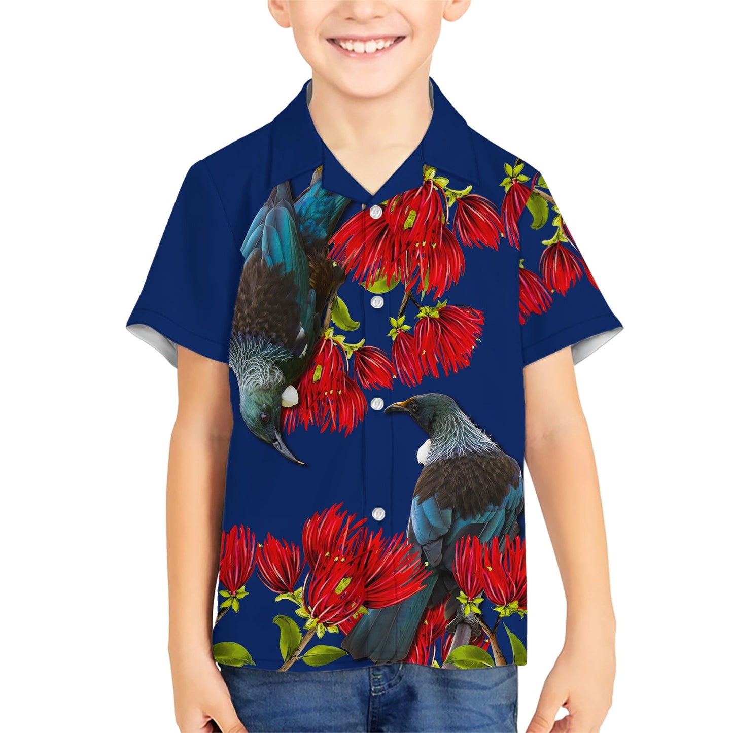Neuseeland Pohutukawa mit Tui Vögel Hawaiian Shirt Version 2 LT7