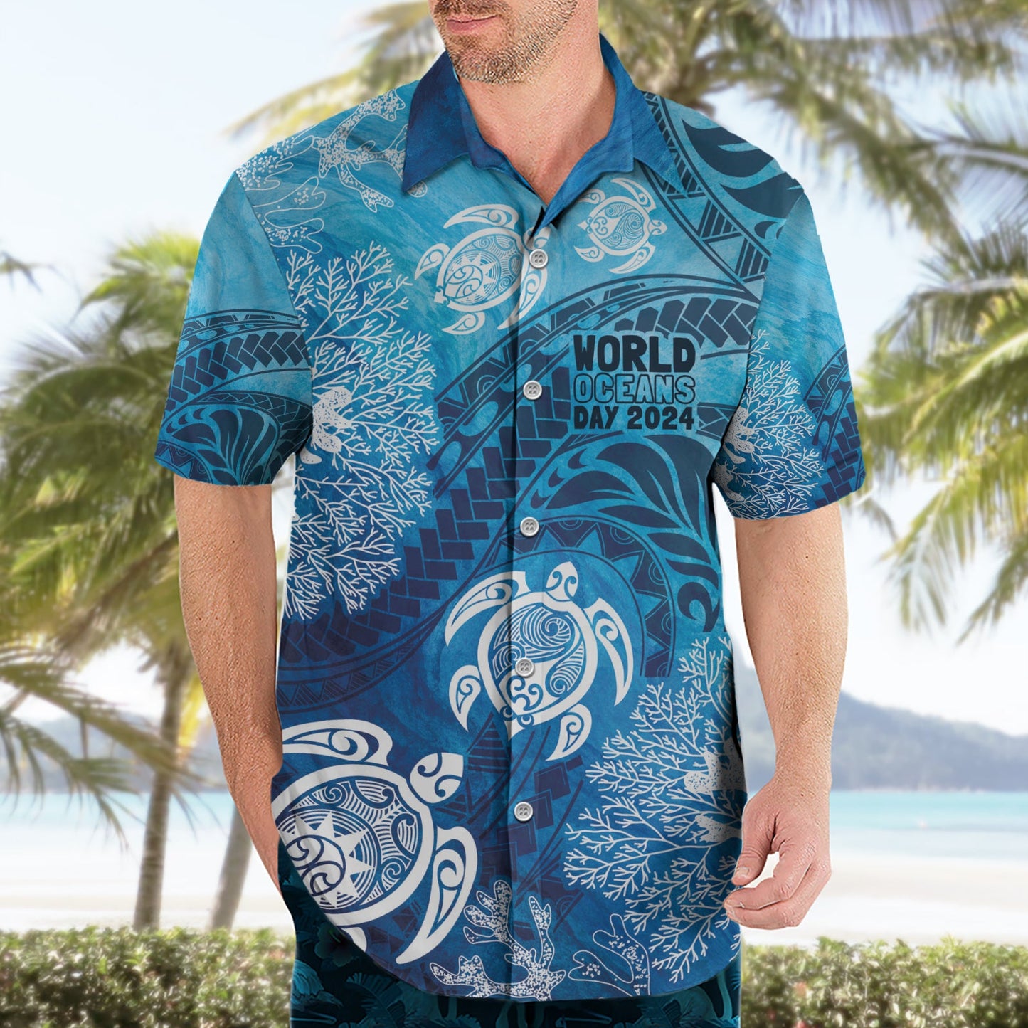 Hawaii Welttag der Ozeane Hawaiihemd Kakau Schildkröten LT7