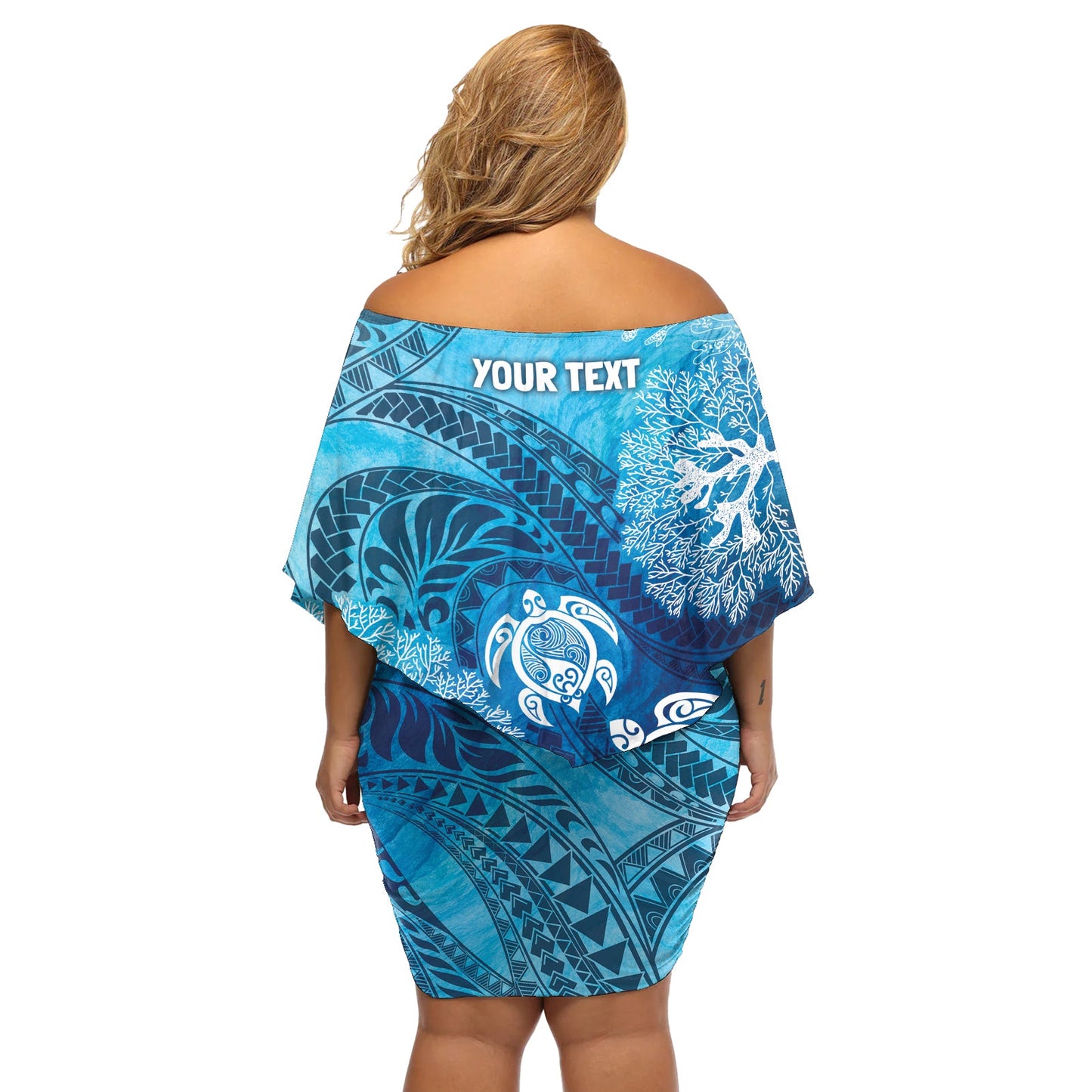 Hawaii World Ocean Day Schulterfreies, kurzes Kleider blumen Kakau Turtles LT7