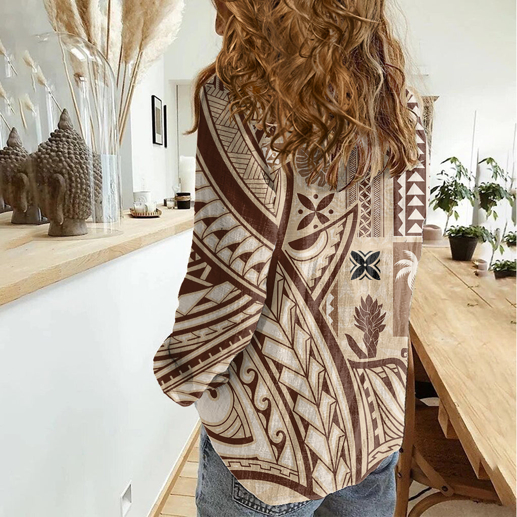 Samoa Tapa Damen Freizeithemd Siapo Mix Tatau Muster LT7