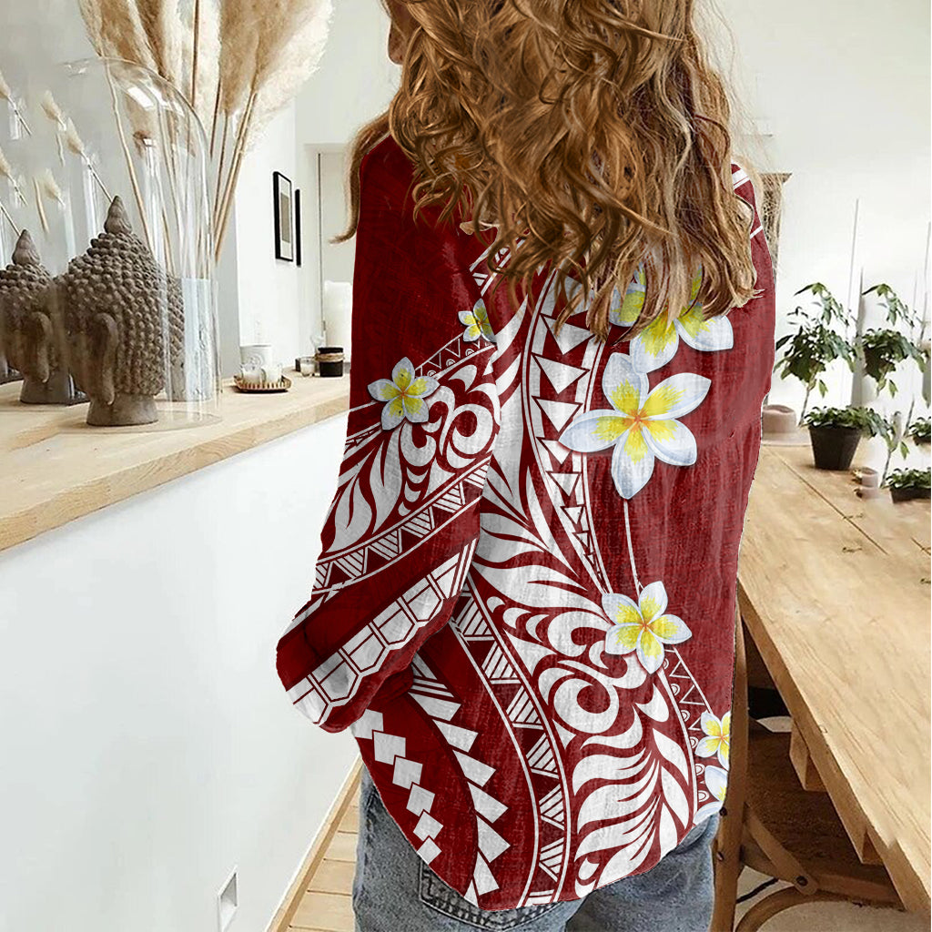 Hawaii Aloha Damen Freizeithemd Plumeria Vintage - Crimson LT7