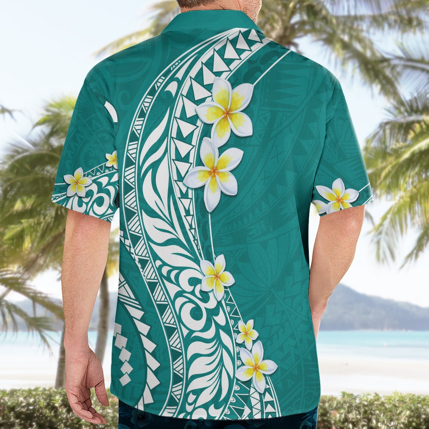 Hawaii Aloha Hawaiihemd Plumeria Vintage - Petrol LT7