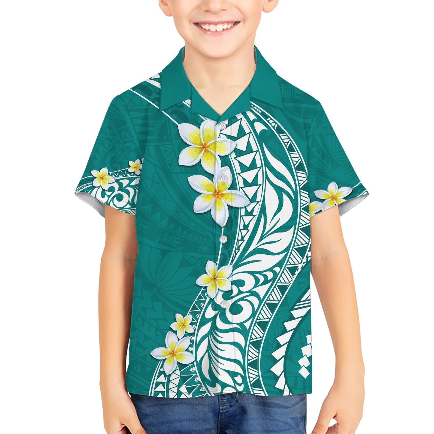 Hawaii Aloha Hawaiihemd Plumeria Vintage - Petrol LT7