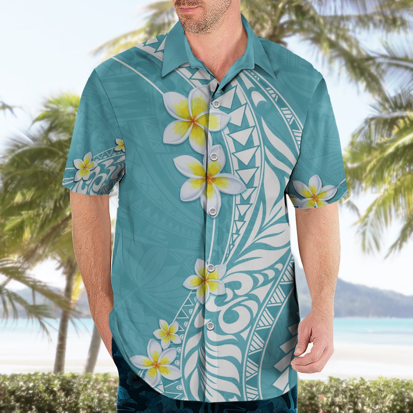 Hawaii Aloha Hawaiihemd Plumeria Vintage - Türkis LT7