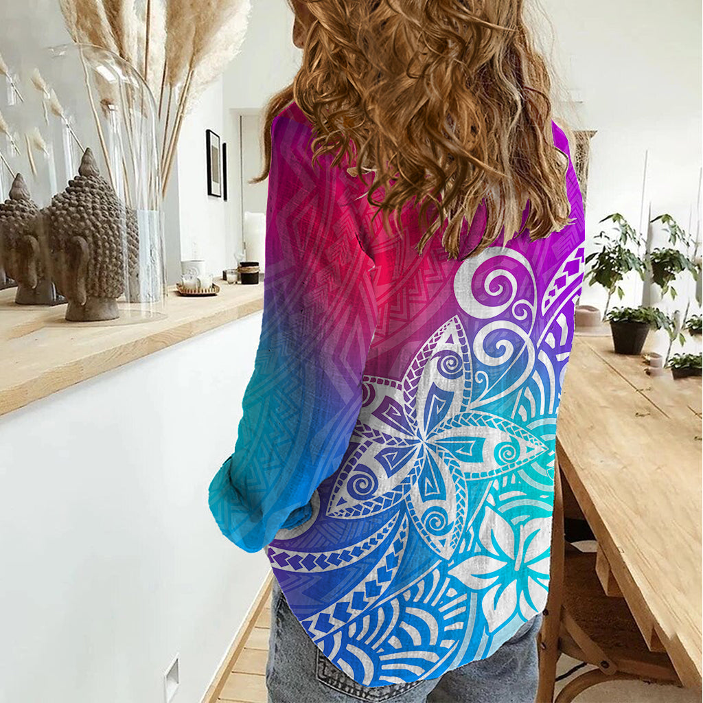 Polynesia Damen Freizeithemd Plumeria Galaxy Gradient Curves LT7