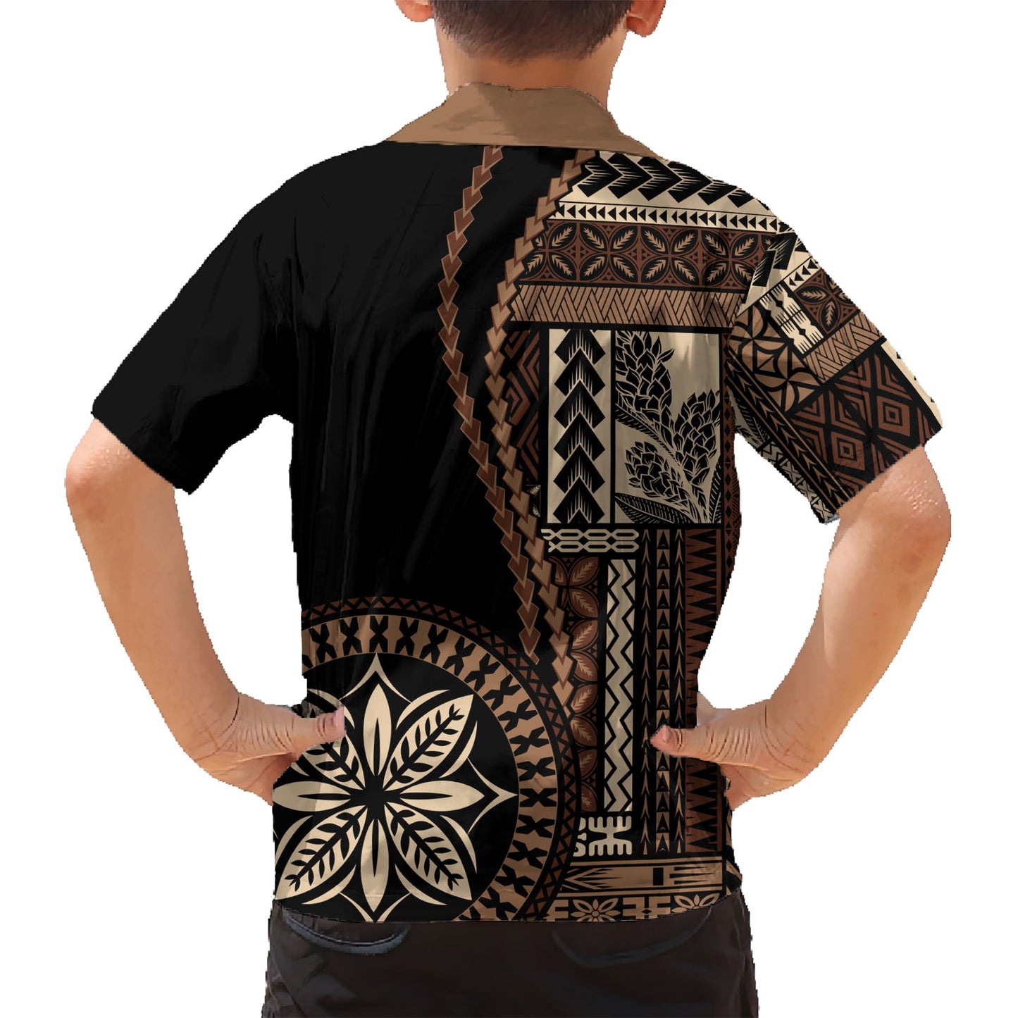 Hawaiihemd im klassischen Stil mit Samoa-Siapo-Motiv – Schwarz, Version LT7