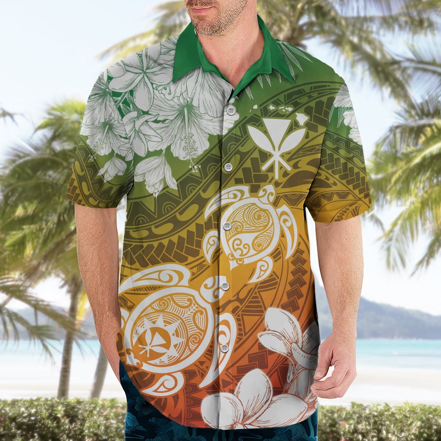 Kanaka Maoli Hawaiian Shirt mit Flaggen-Tag, lebendige Frangipani LT7