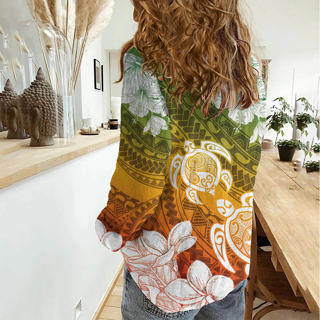 Kanaka Maoli Hawaii Flag Day Damen Freizeithemd Vibrierende Frangipani LT7