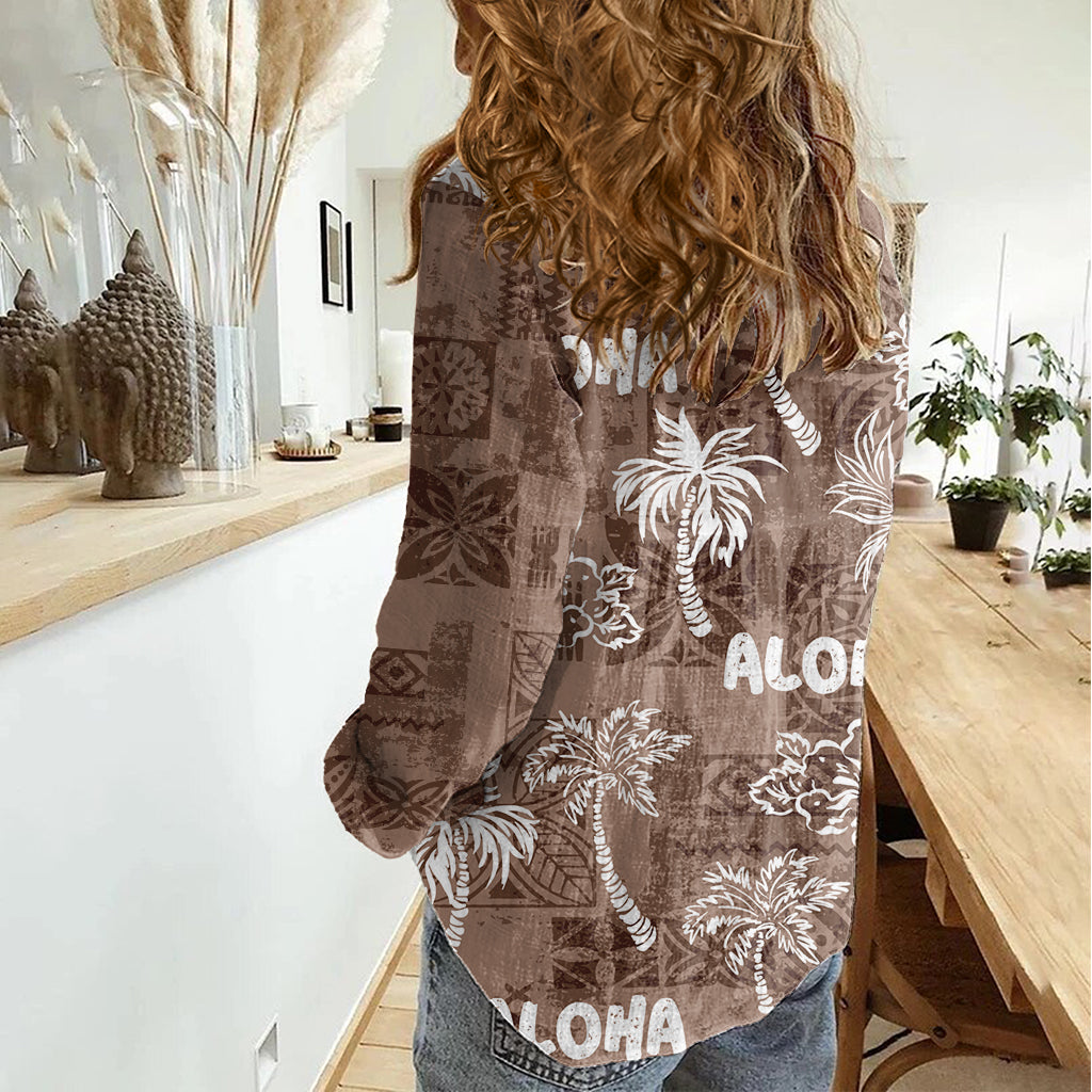 Aloha Vintage Quilt Damen Freizeithemd Hawaiian Seamless - Braun LT7