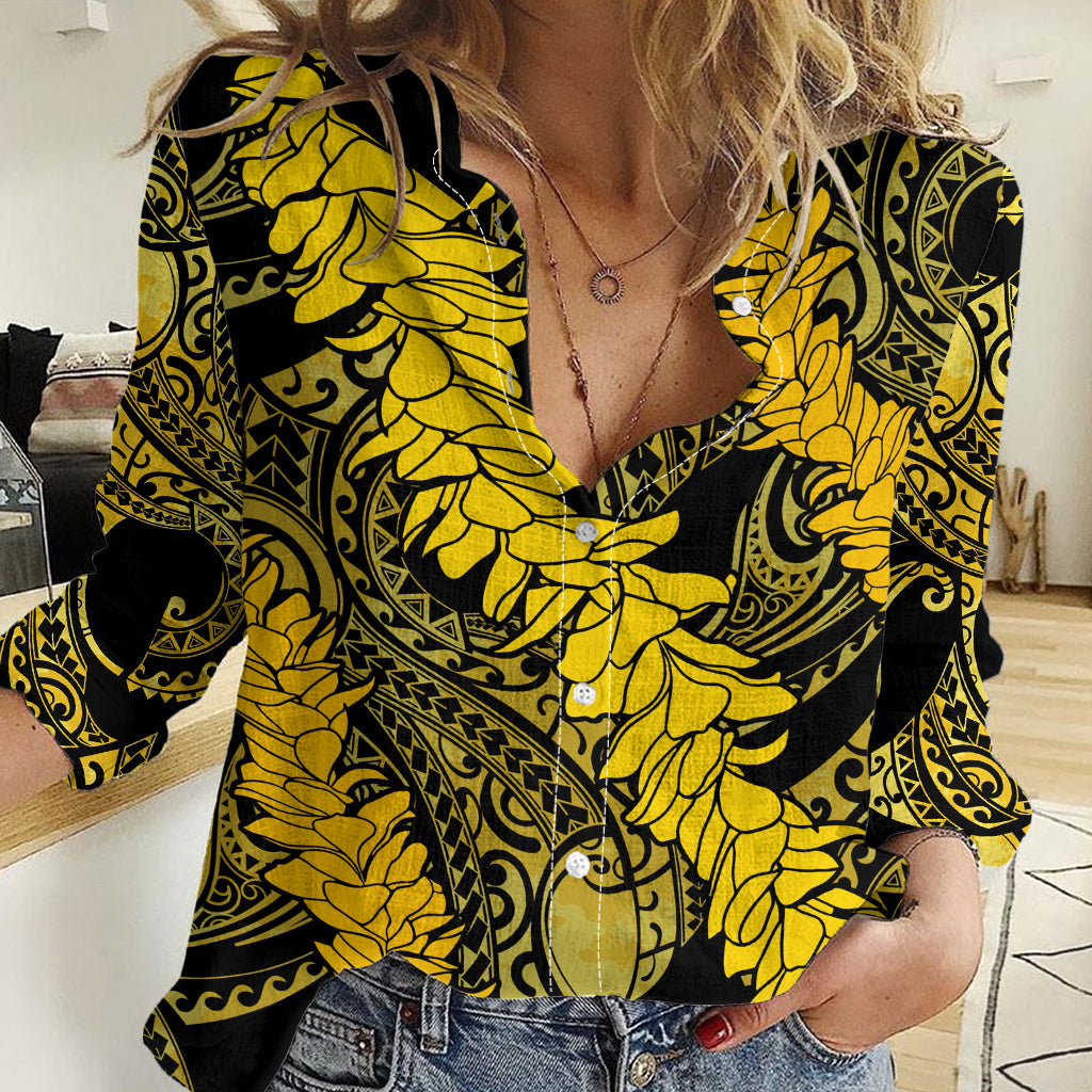 Hawaii Oahu Ilima Lei Women Casual Shirt LT7 Female Yellow - Polynesian Pride