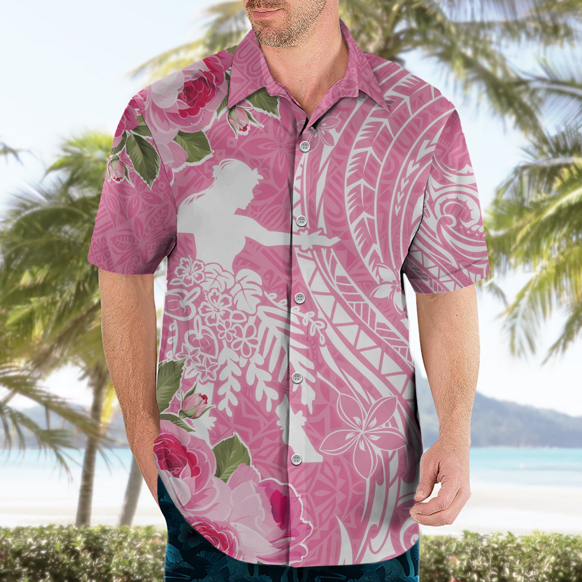 Personalisiertes Hawaii Wahine Hawaiihemd Frauentag Maui Lokelani Rosen LT7