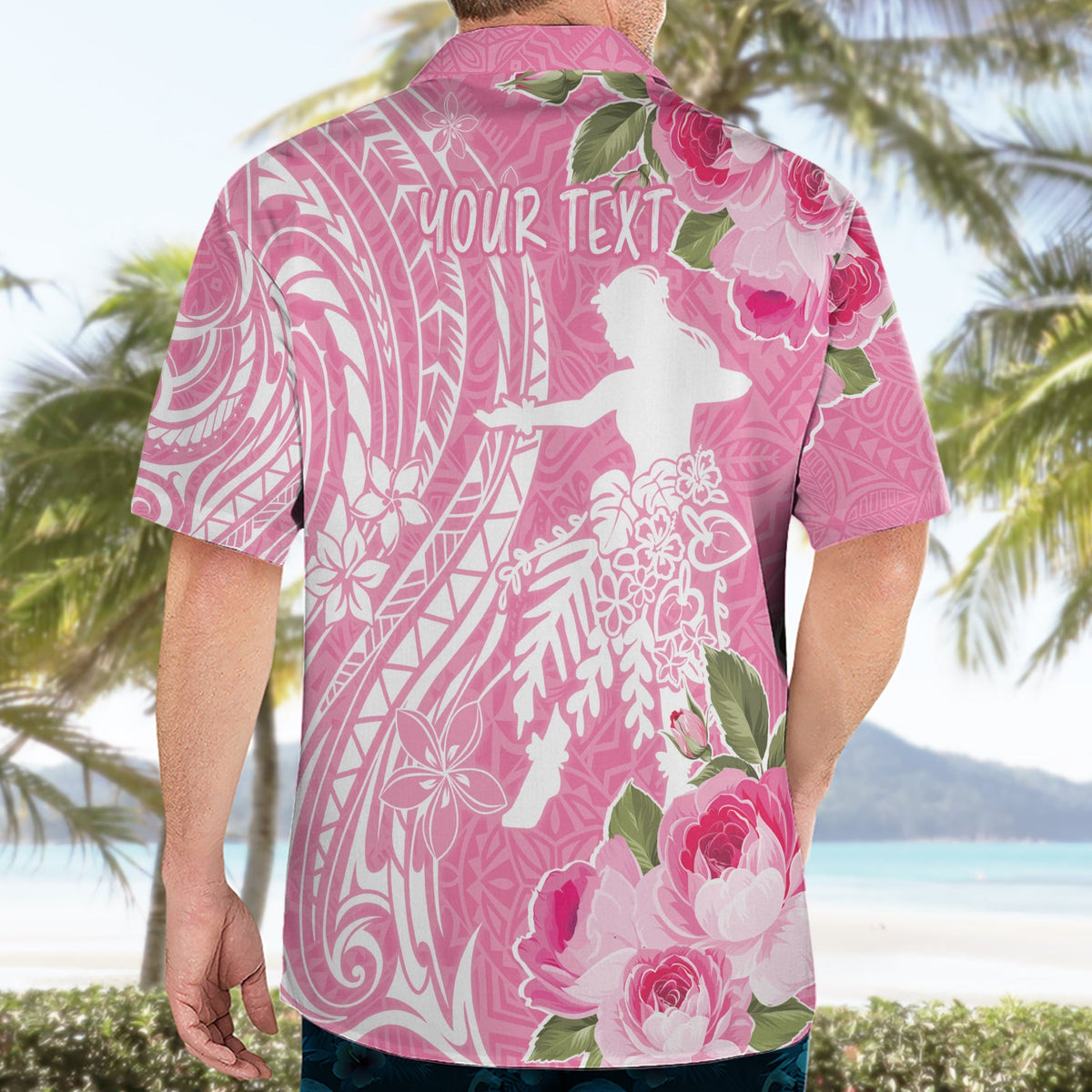 Personalisiertes Hawaii Wahine Hawaiihemd Frauentag Maui Lokelani Rosen LT7