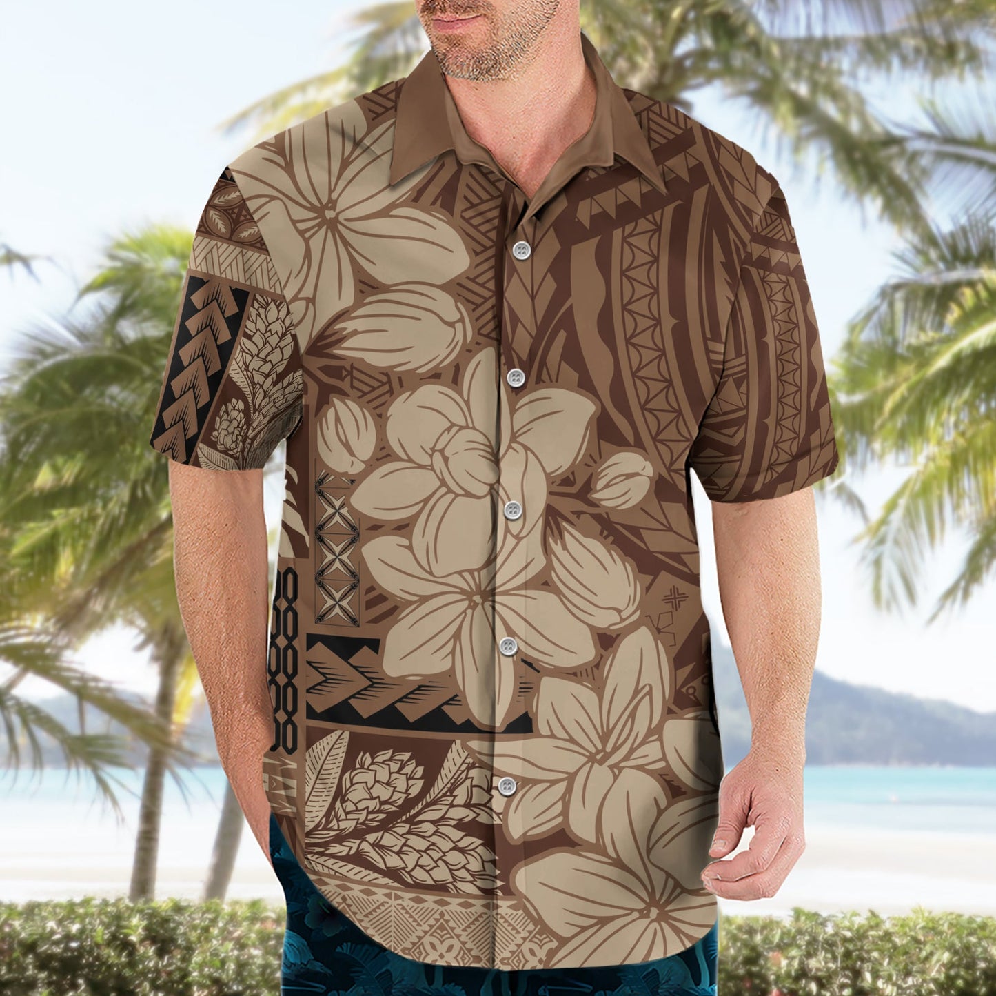Samoa Frauentag Hawaiihemd Tiale Blumenmix Siapo Tapa LT7