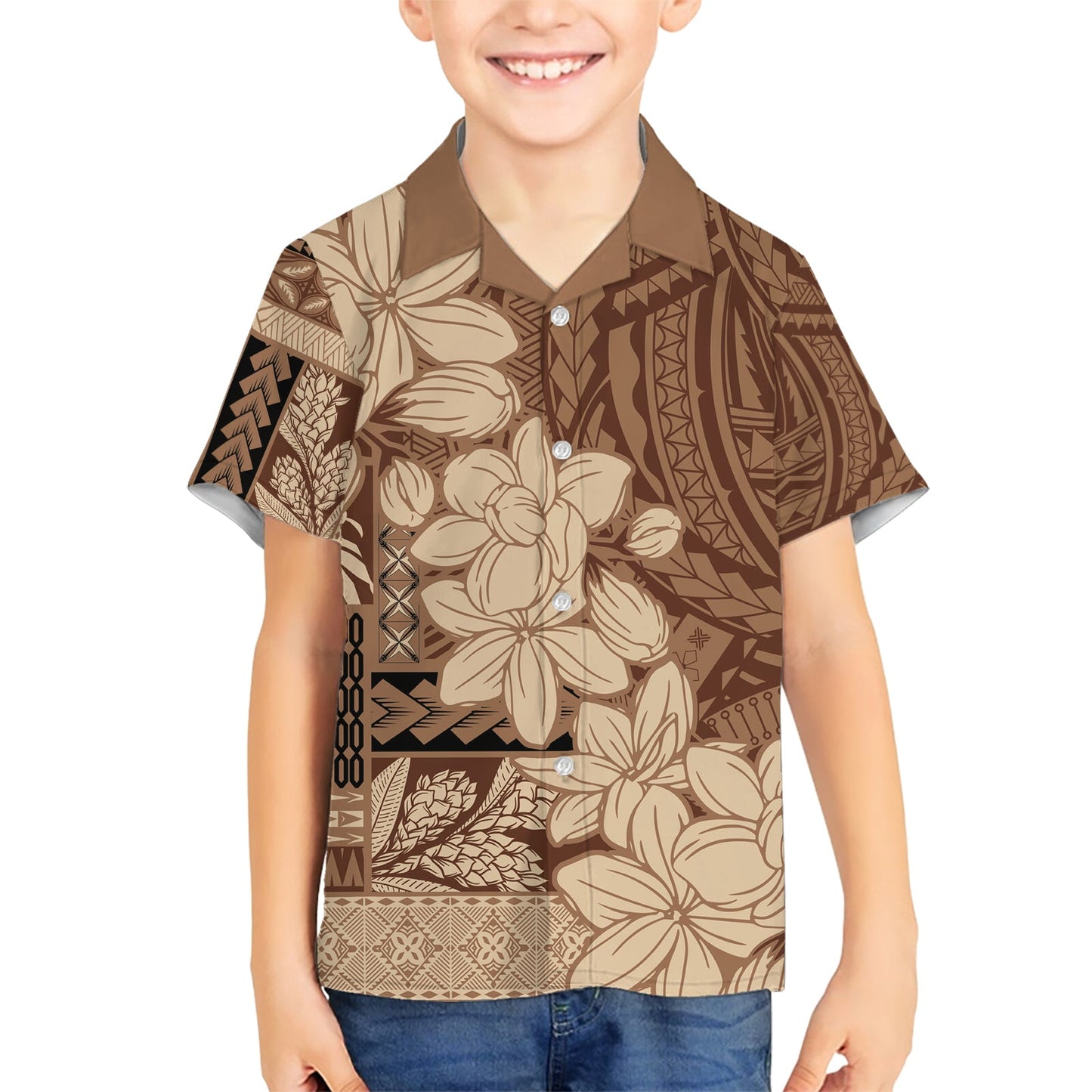 Samoa Frauentag Hawaiihemd Tiale Blumenmix Siapo Tapa LT7