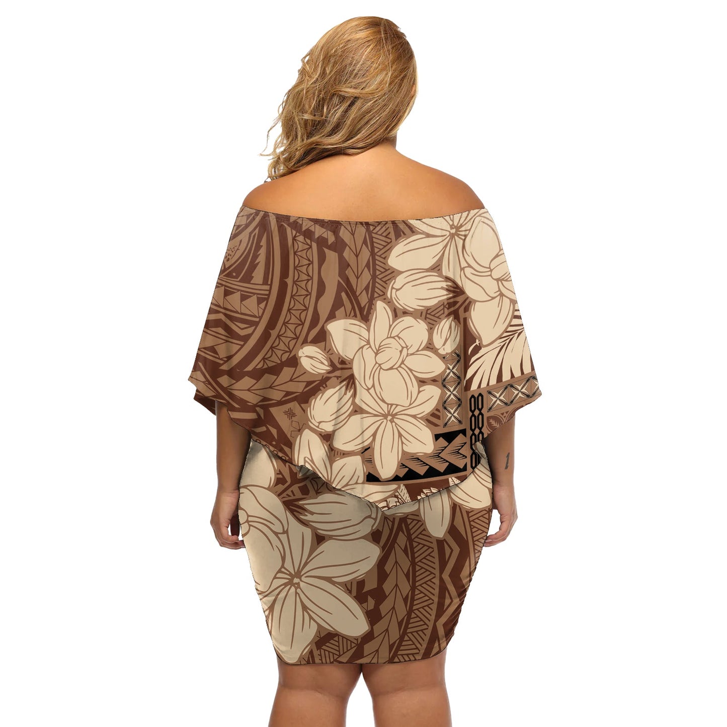 Samoa Damen Tag Schulterfreies Kurzes Kleid blumen Tiale Flower Mix Siapo Tapa LT7