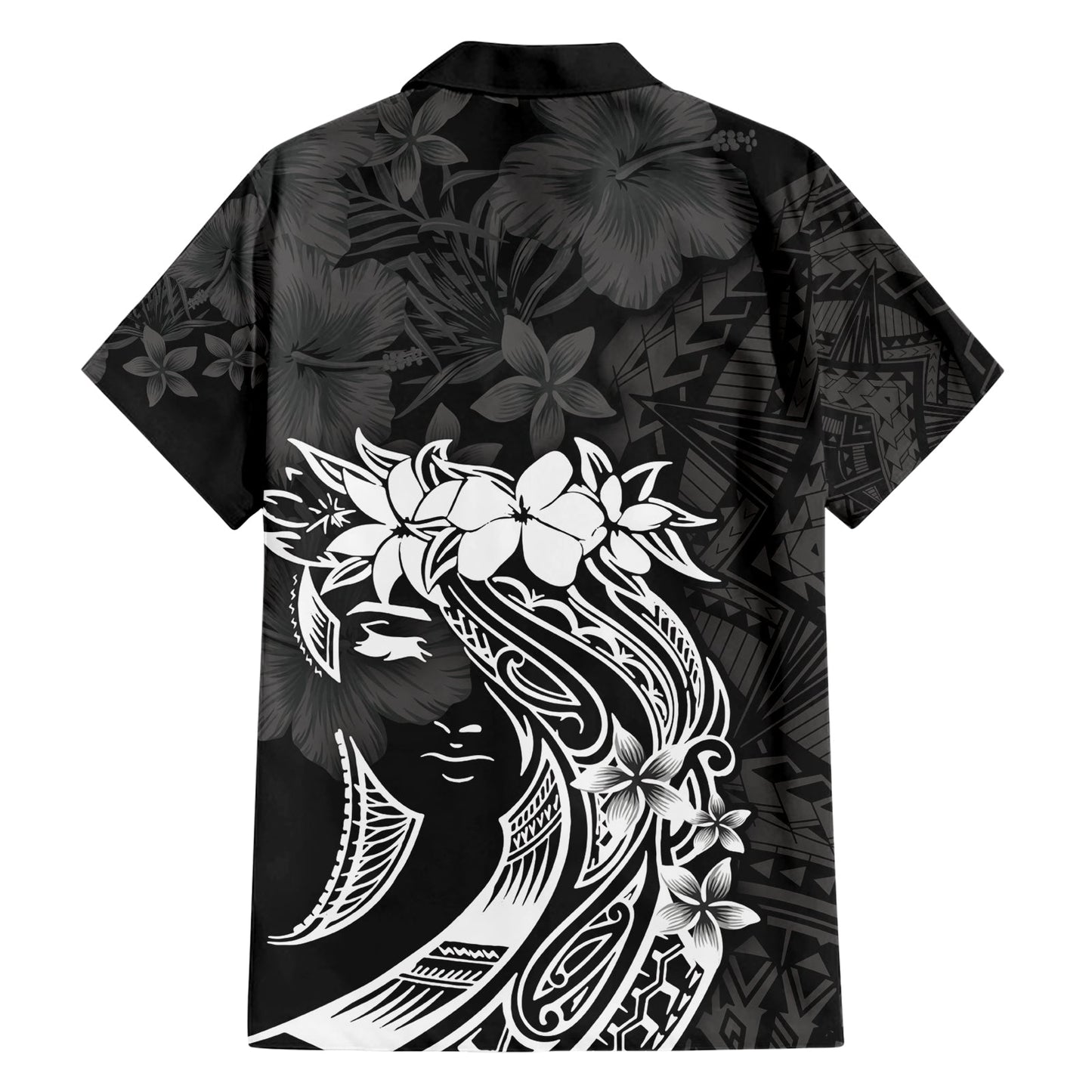 Polynesisches Hawaiihemd zum Frauentag Plumeria Passion - Schwarz LT7