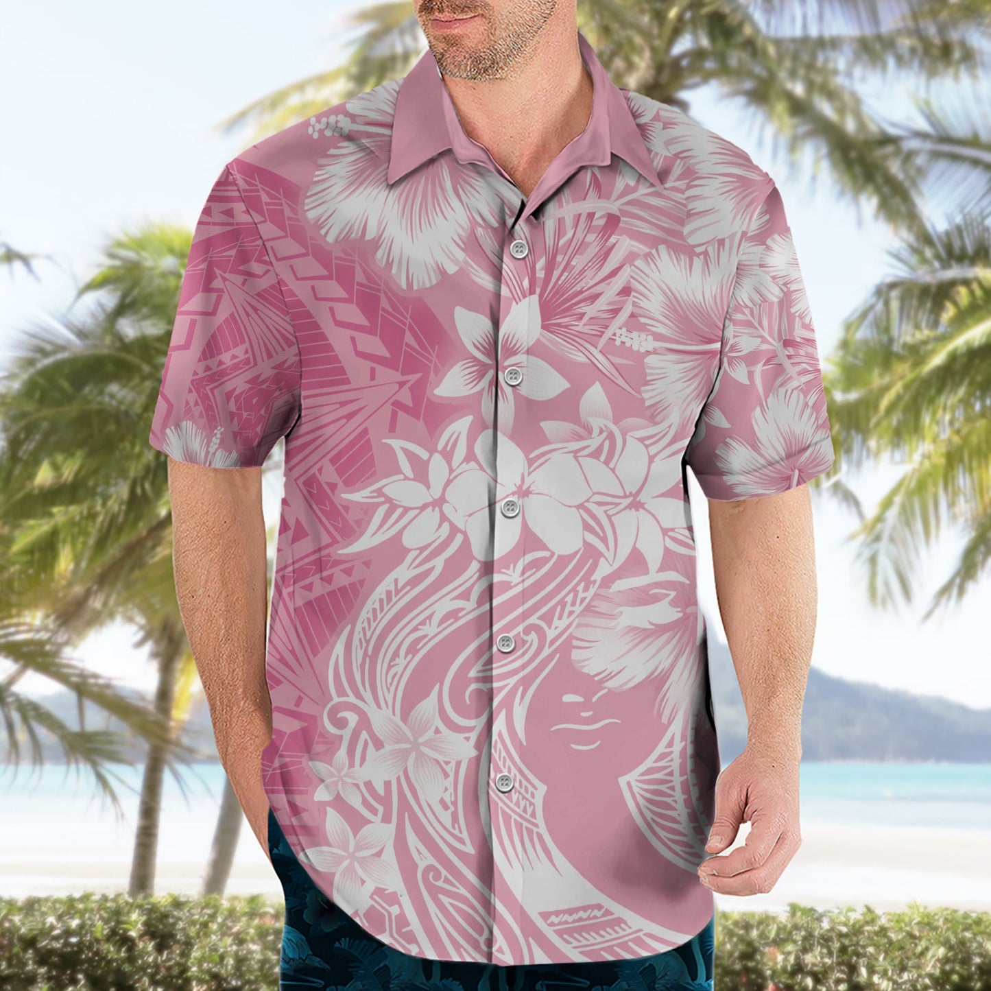Polynesisches Hawaiihemd zum Frauentag Plumeria Passion - Rosa LT7