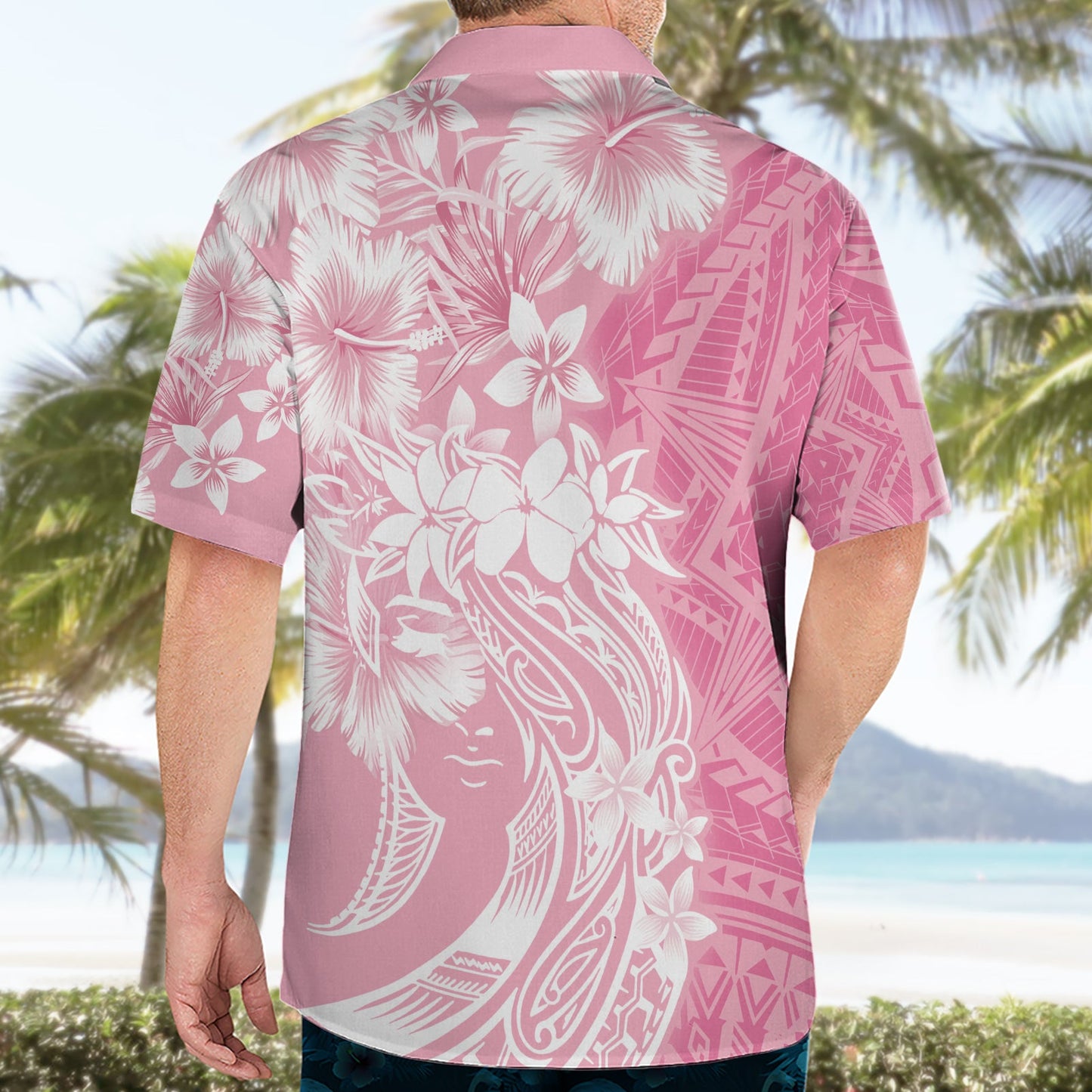 Polynesisches Hawaiihemd zum Frauentag Plumeria Passion - Rosa LT7