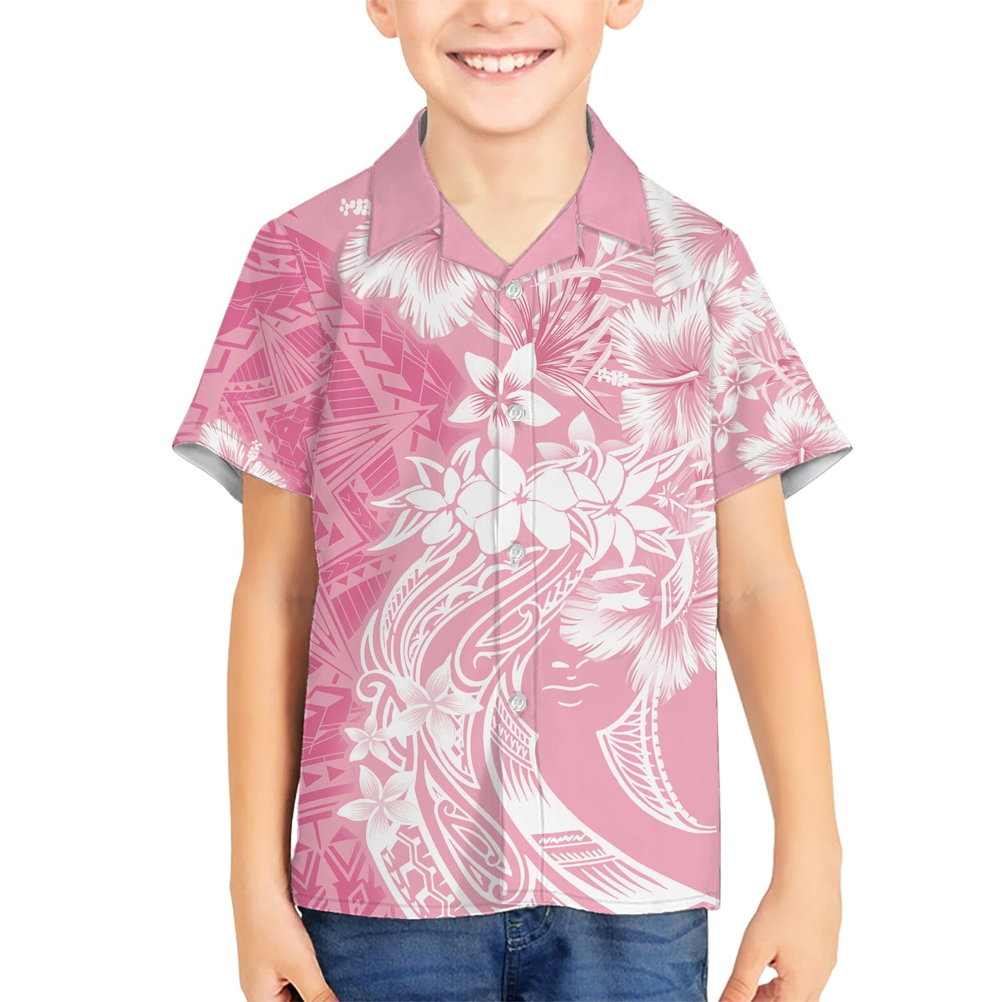 Polynesisches Hawaiihemd zum Frauentag Plumeria Passion - Rosa LT7