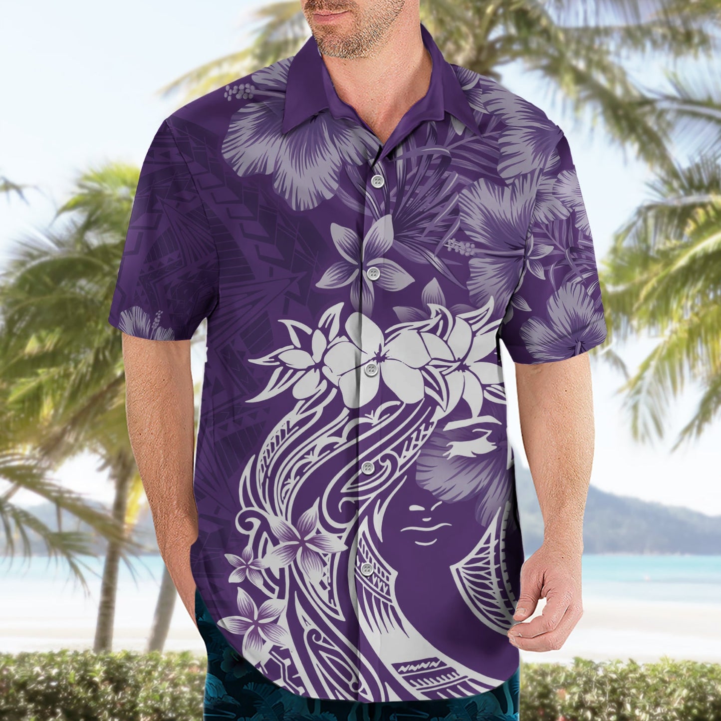 Polynesisches Hawaiihemd zum Frauentag Plumeria Passion - Lila LT7