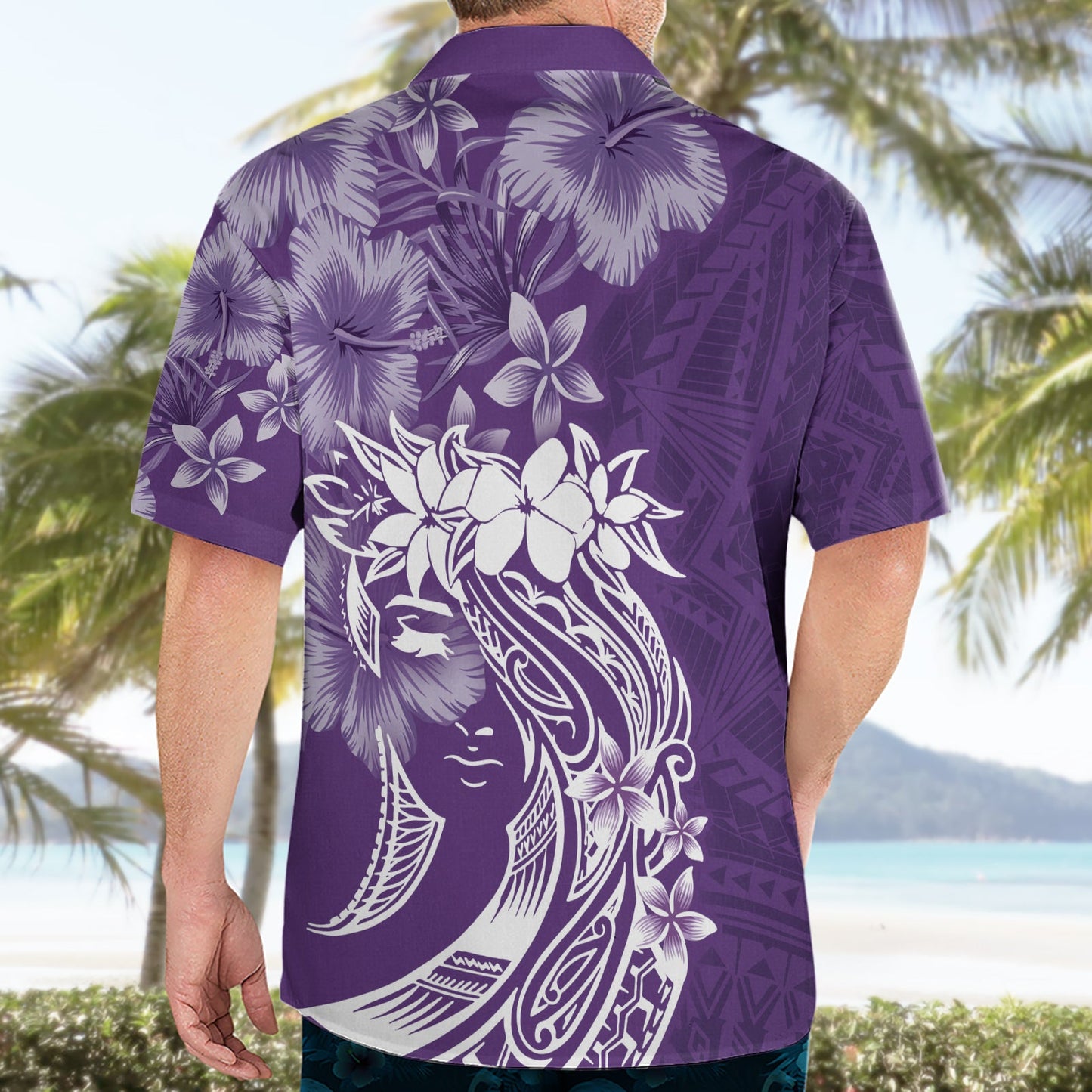 Polynesisches Hawaiihemd zum Frauentag Plumeria Passion - Lila LT7